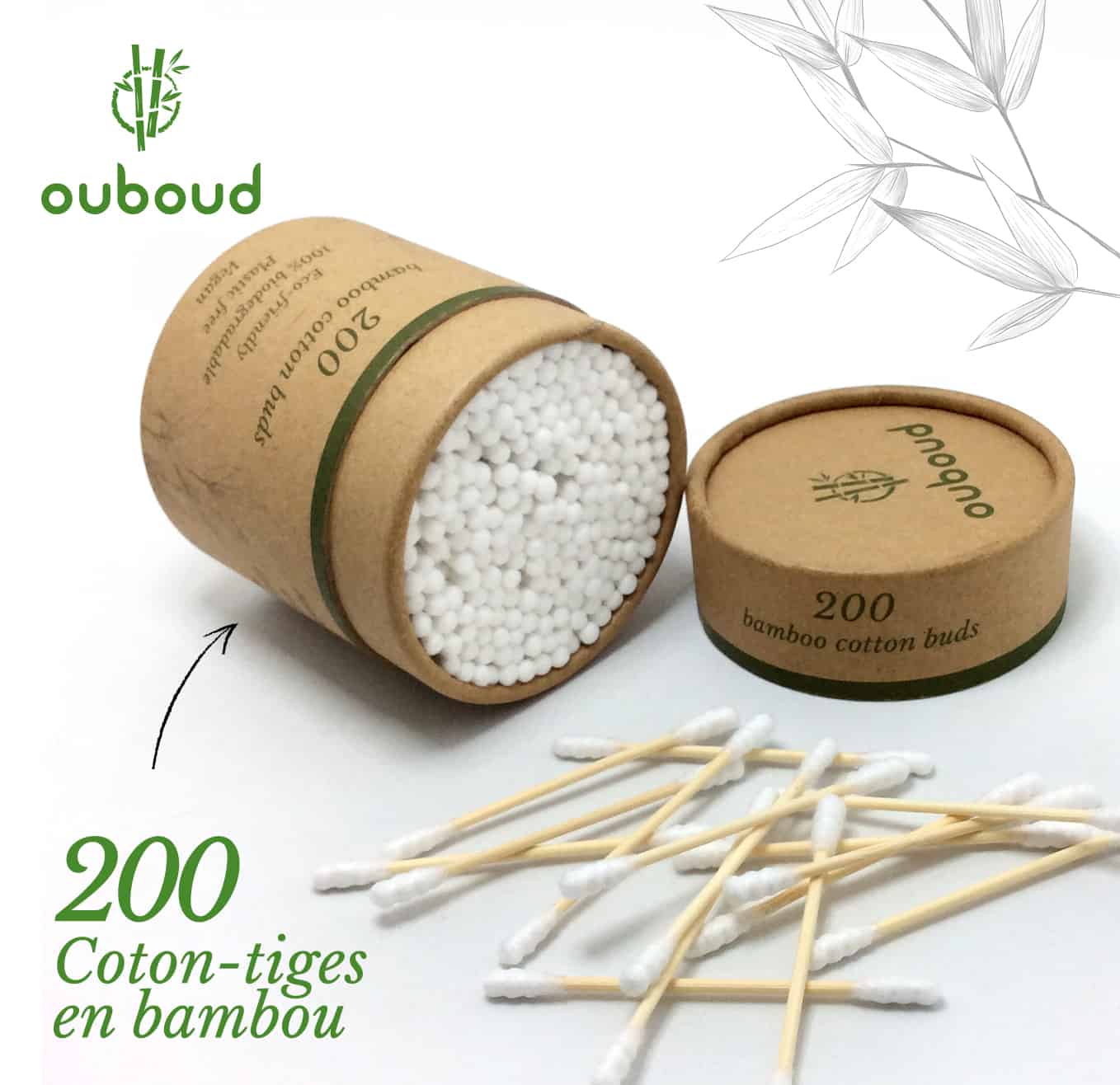 Boite de coton-tige en bambou, 400 unités – OLA Bamboo : Cure